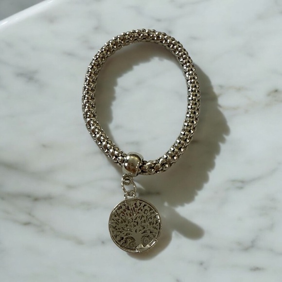 Tree of Life Crystal Charm Stretch Bracelet Set Rose Gold Silver Gold Tri-Color - Picture 2 of 8